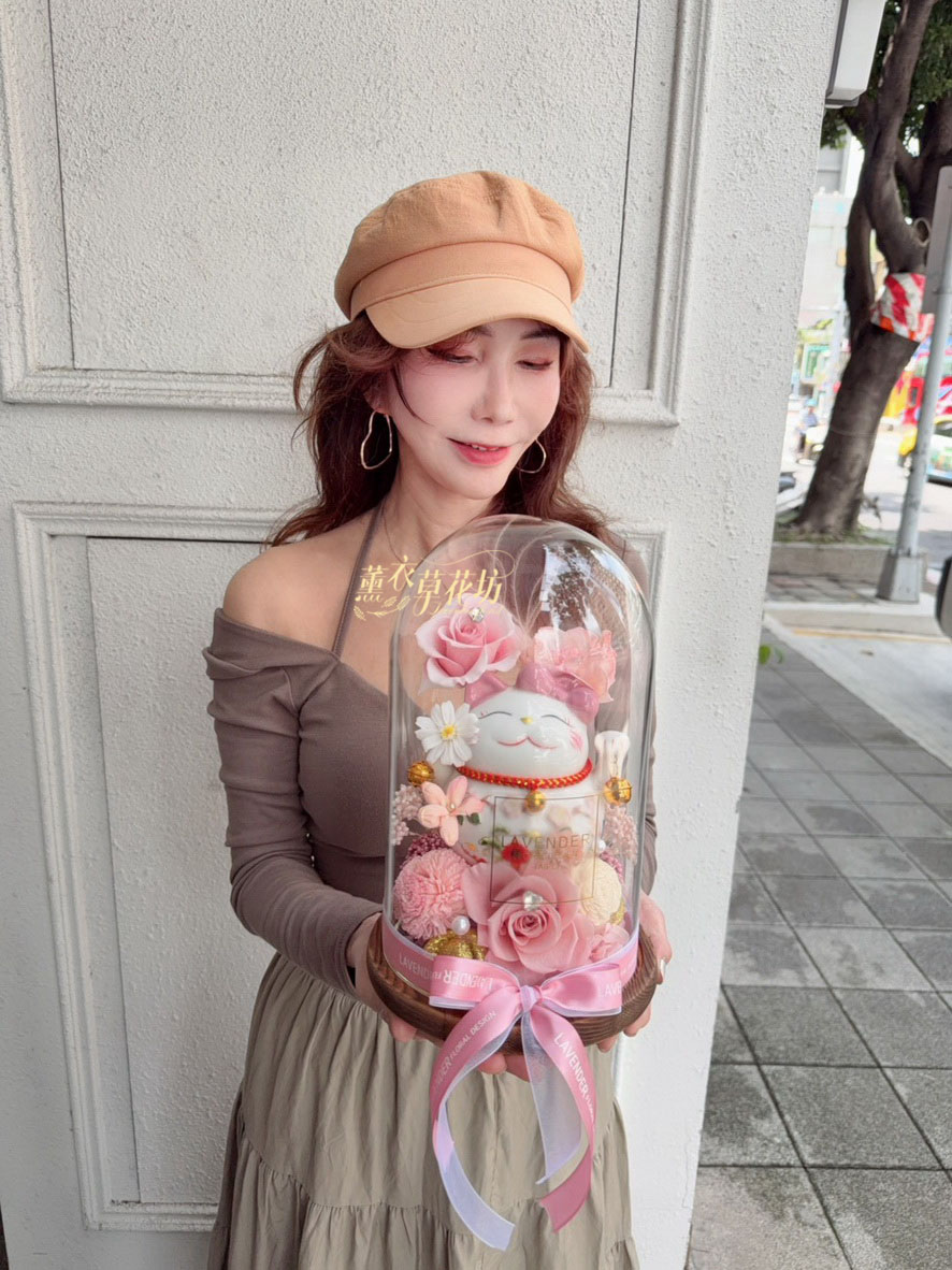 招財貓~永生花~玻璃罩設計 115082618