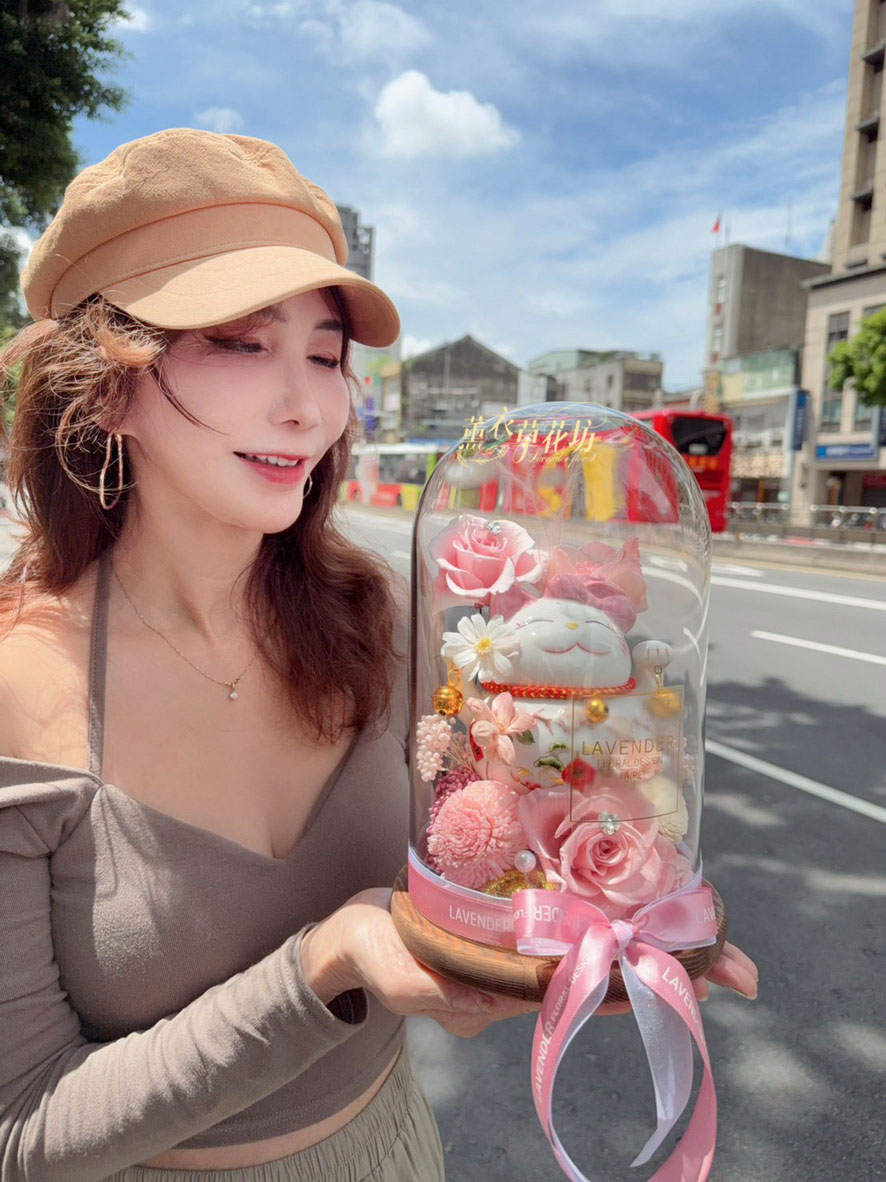 招財貓~永生花~玻璃罩設計 115082618
