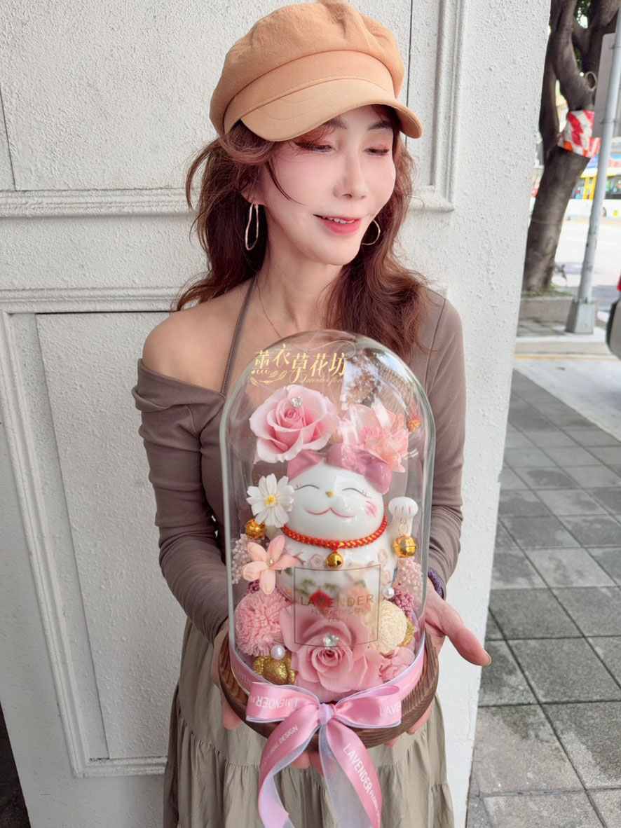 招財貓~永生花~玻璃罩設計 115082618