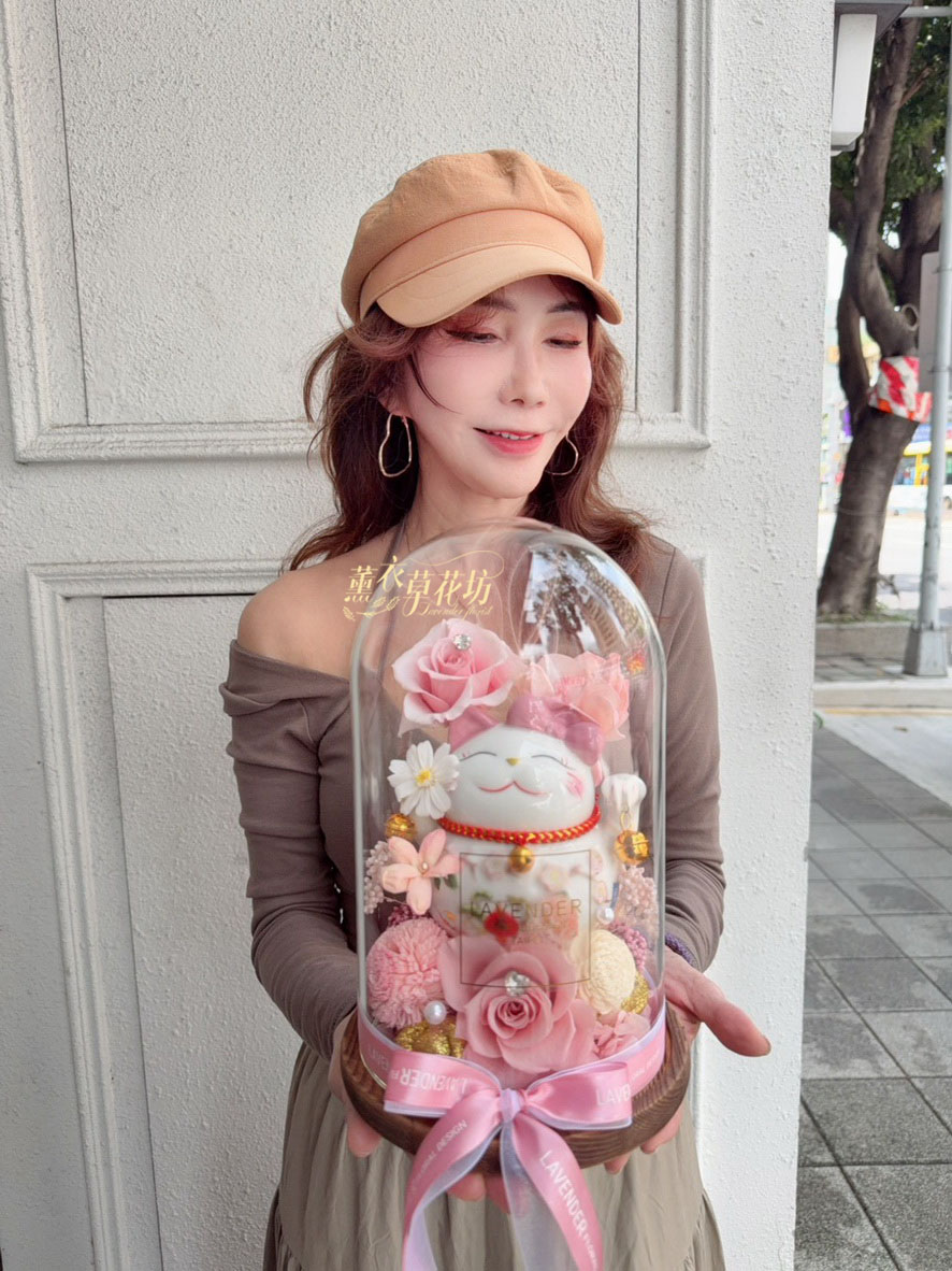 招財貓~永生花~玻璃罩設計 115082618