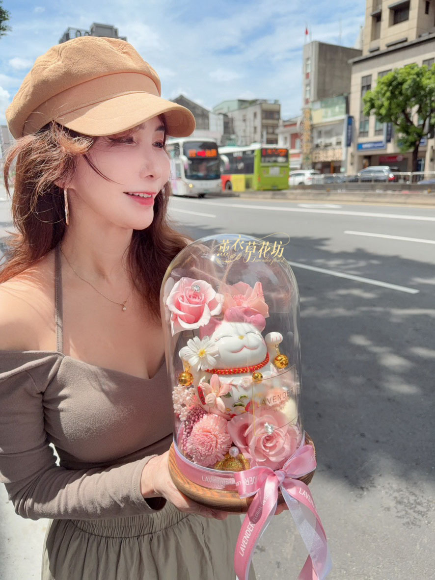 招財貓~永生花~玻璃罩設計 115082618