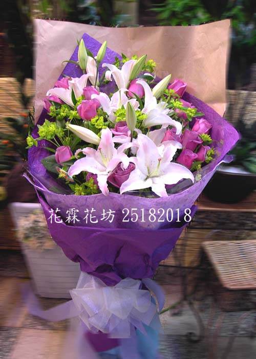 深情花束<BR>紫玫10朵+香水百合~G174